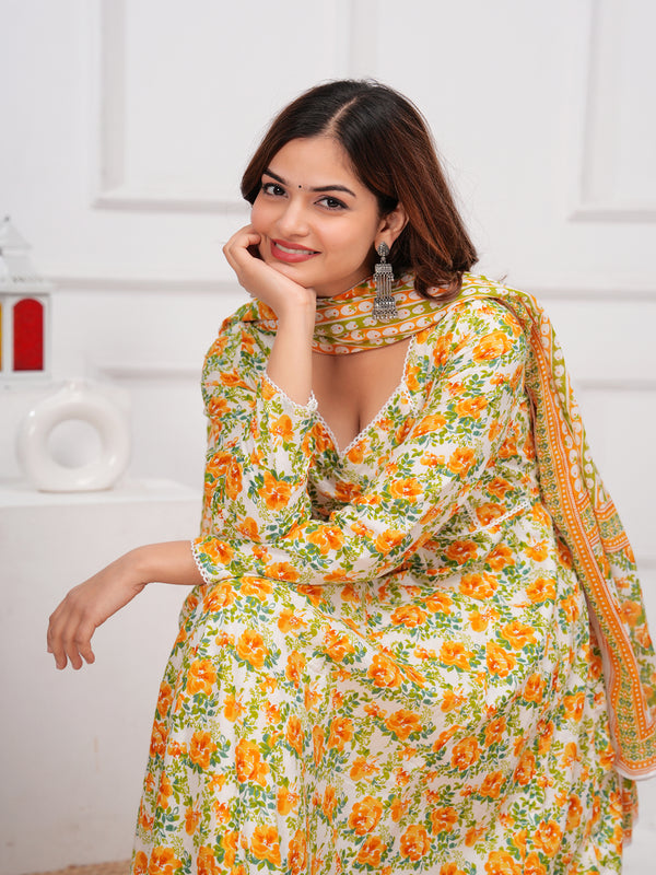 Yellow Cotton Anarkali Kurta Set – Elegant & Comfortable Ethnic Wear