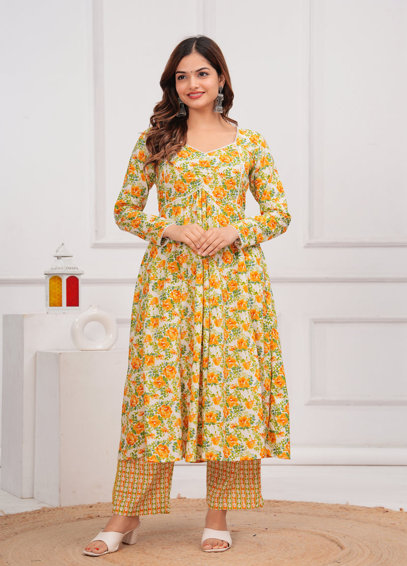 Yellow Cotton Anarkali Kurta Set – Elegant & Comfortable Ethnic Wear