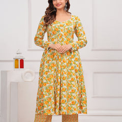 Yellow Cotton Anarkali Kurta Set – Elegant & Comfortable Ethnic Wear