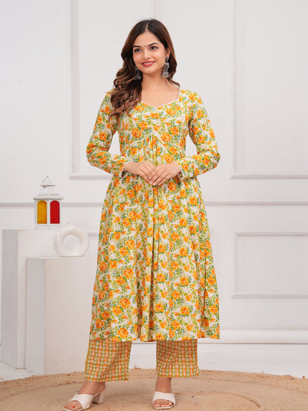 Yellow Cotton Anarkali Kurta Set – Elegant & Comfortable Ethnic Wear