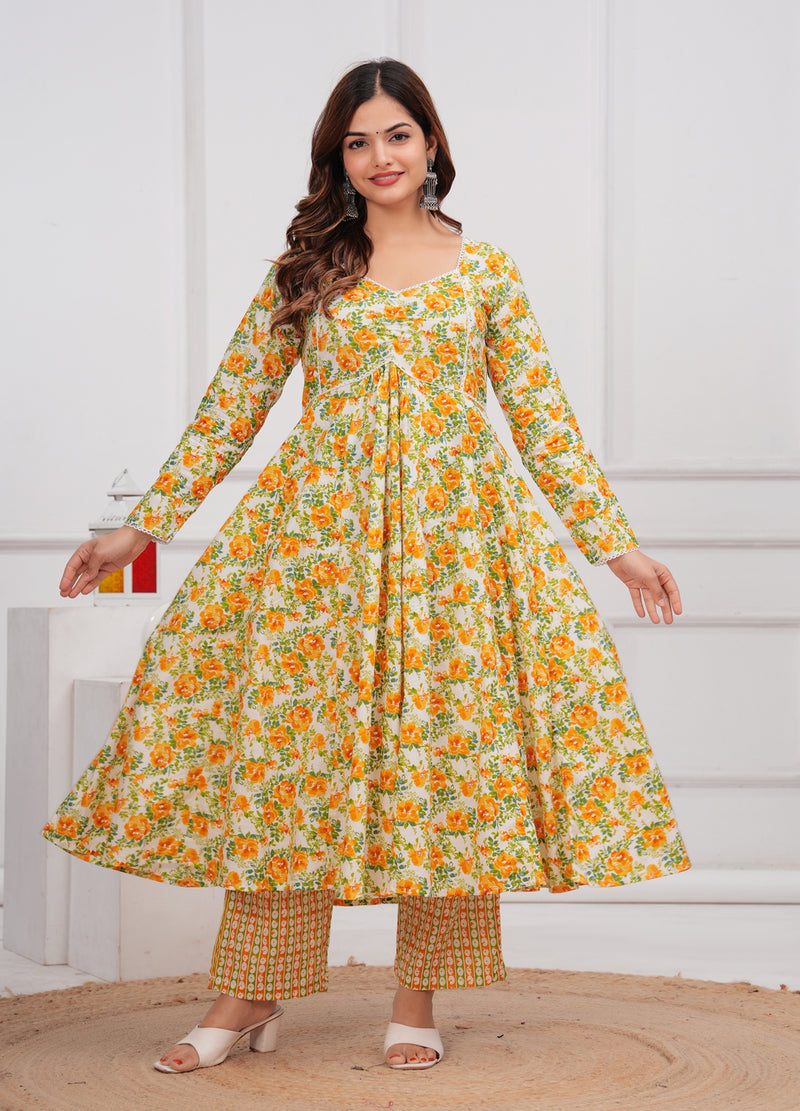Yellow Cotton Anarkali Kurta Set – Elegant & Comfortable Ethnic Wear