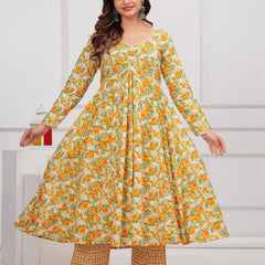 Yellow Cotton Anarkali Kurta Set – Elegant & Comfortable Ethnic Wear