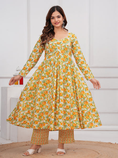 Yellow Cotton Anarkali Kurta Set – Elegant & Comfortable Ethnic Wear