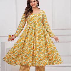 Yellow Cotton Anarkali Kurta Set – Elegant & Comfortable Ethnic Wear