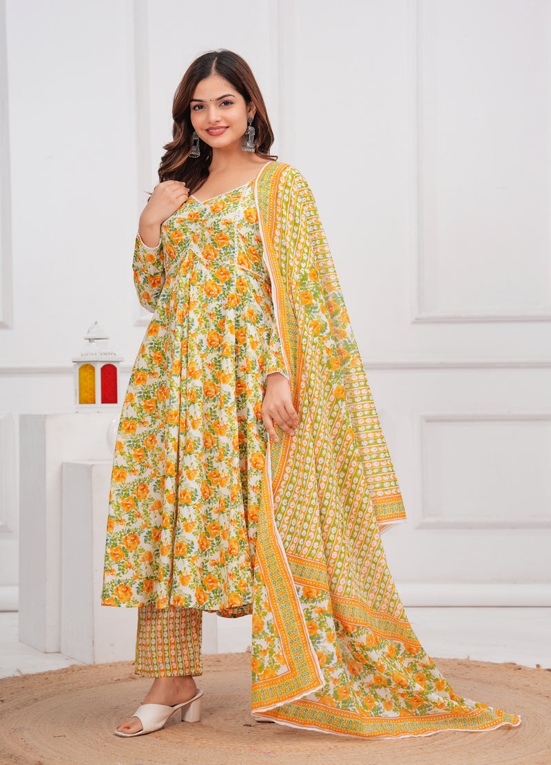 Yellow Cotton Anarkali Kurta Set – Elegant & Comfortable Ethnic Wear