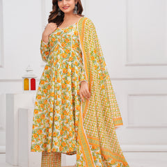 Yellow Cotton Anarkali Kurta Set – Elegant & Comfortable Ethnic Wear