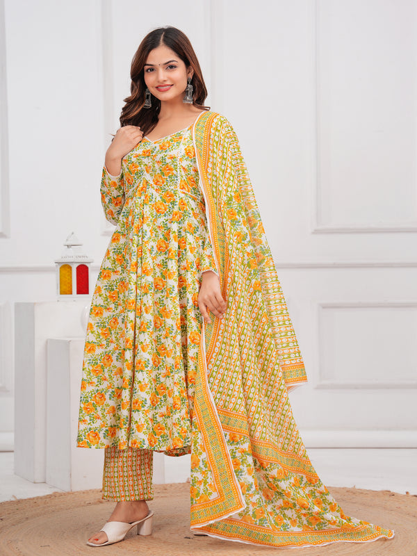Yellow Cotton Anarkali Kurta Set – Elegant & Comfortable Ethnic Wear