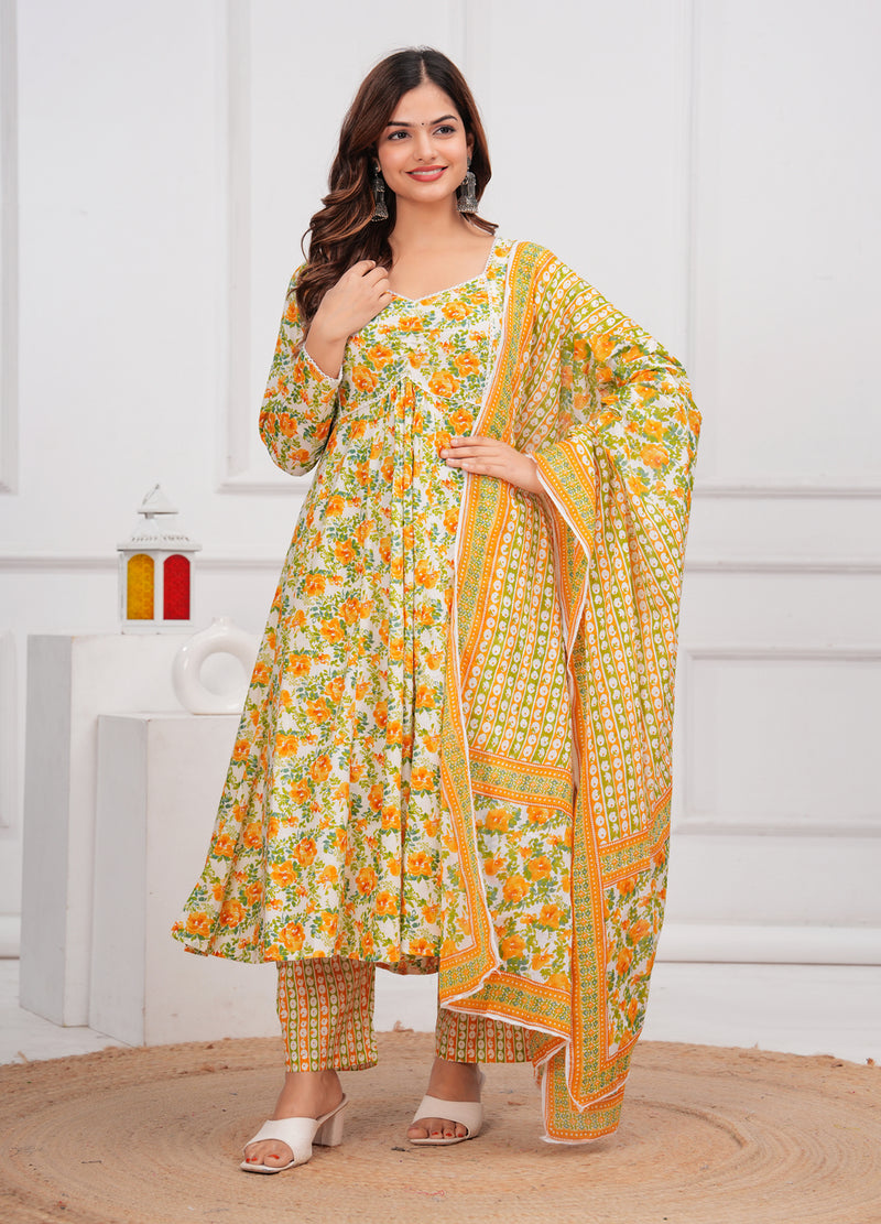 Yellow Cotton Anarkali Kurta Set – Elegant & Comfortable Ethnic Wear