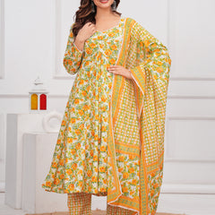 Yellow Cotton Anarkali Kurta Set – Elegant & Comfortable Ethnic Wear