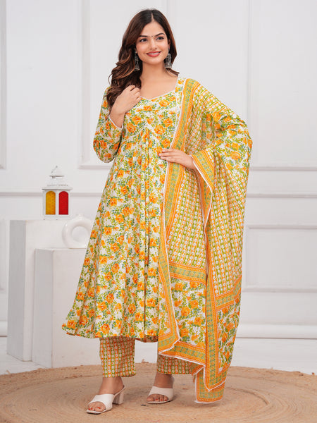 Yellow Cotton Anarkali Kurta Set – Elegant & Comfortable Ethnic Wear