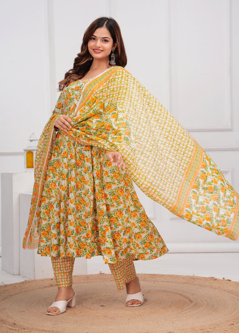 Yellow Cotton Anarkali Kurta Set – Elegant & Comfortable Ethnic Wear