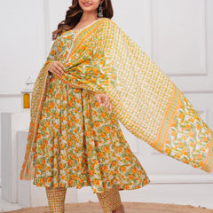 Yellow Cotton Anarkali Kurta Set – Elegant & Comfortable Ethnic Wear