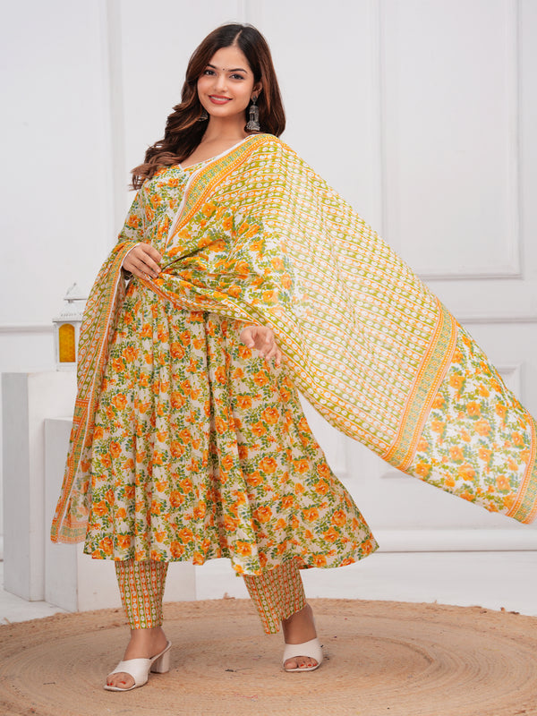 Yellow Cotton Anarkali Kurta Set – Elegant & Comfortable Ethnic Wear