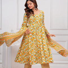 Yellow Cotton Anarkali Kurta Set – Elegant & Comfortable Ethnic Wear