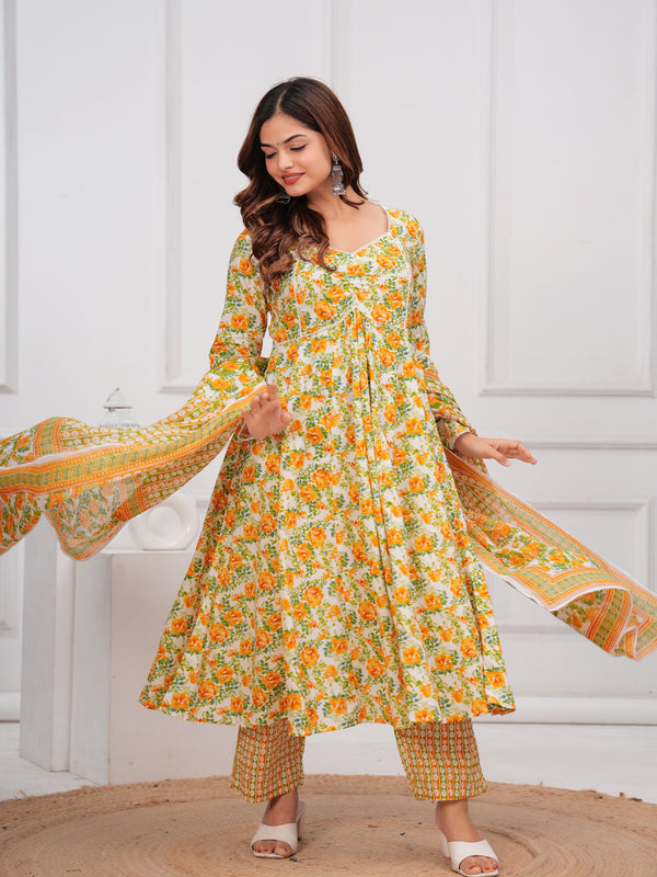 Yellow Cotton Anarkali Kurta Set – Elegant & Comfortable Ethnic Wear