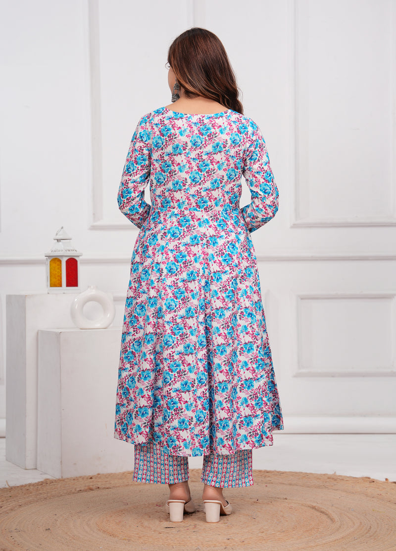 Blue Cotton Anarkali Kurta Set – Elegant & Comfortable Ethnic Wear