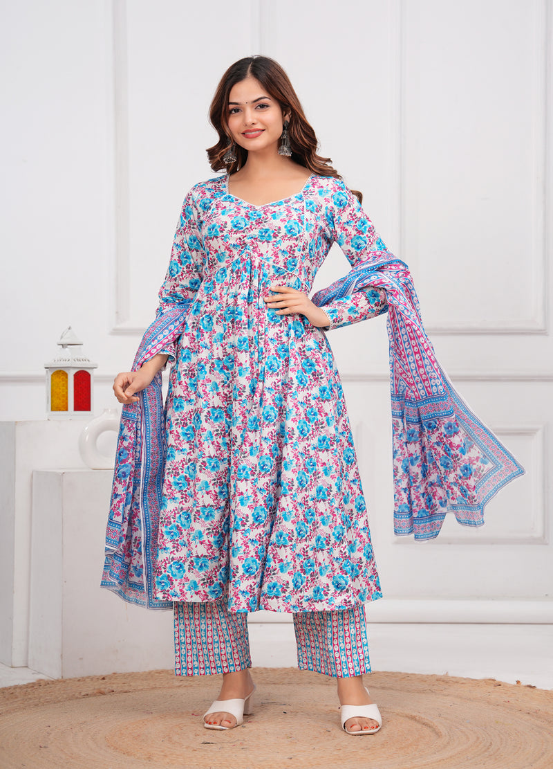 Blue Cotton Anarkali Kurta Set – Elegant & Comfortable Ethnic Wear