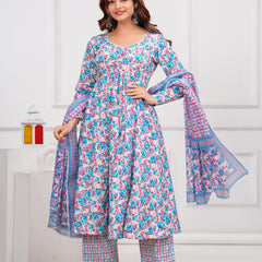 Blue Cotton Anarkali Kurta Set – Elegant & Comfortable Ethnic Wear