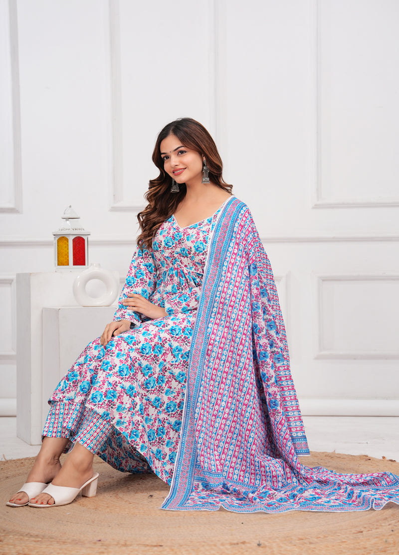 Blue Cotton Anarkali Kurta Set – Elegant & Comfortable Ethnic Wear