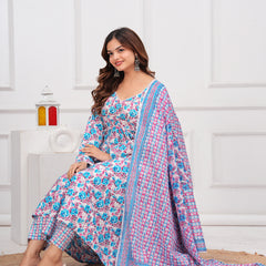 Blue Cotton Anarkali Kurta Set – Elegant & Comfortable Ethnic Wear