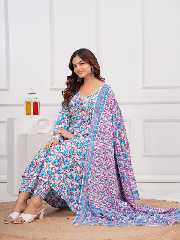Blue Cotton Anarkali Kurta Set – Elegant & Comfortable Ethnic Wear