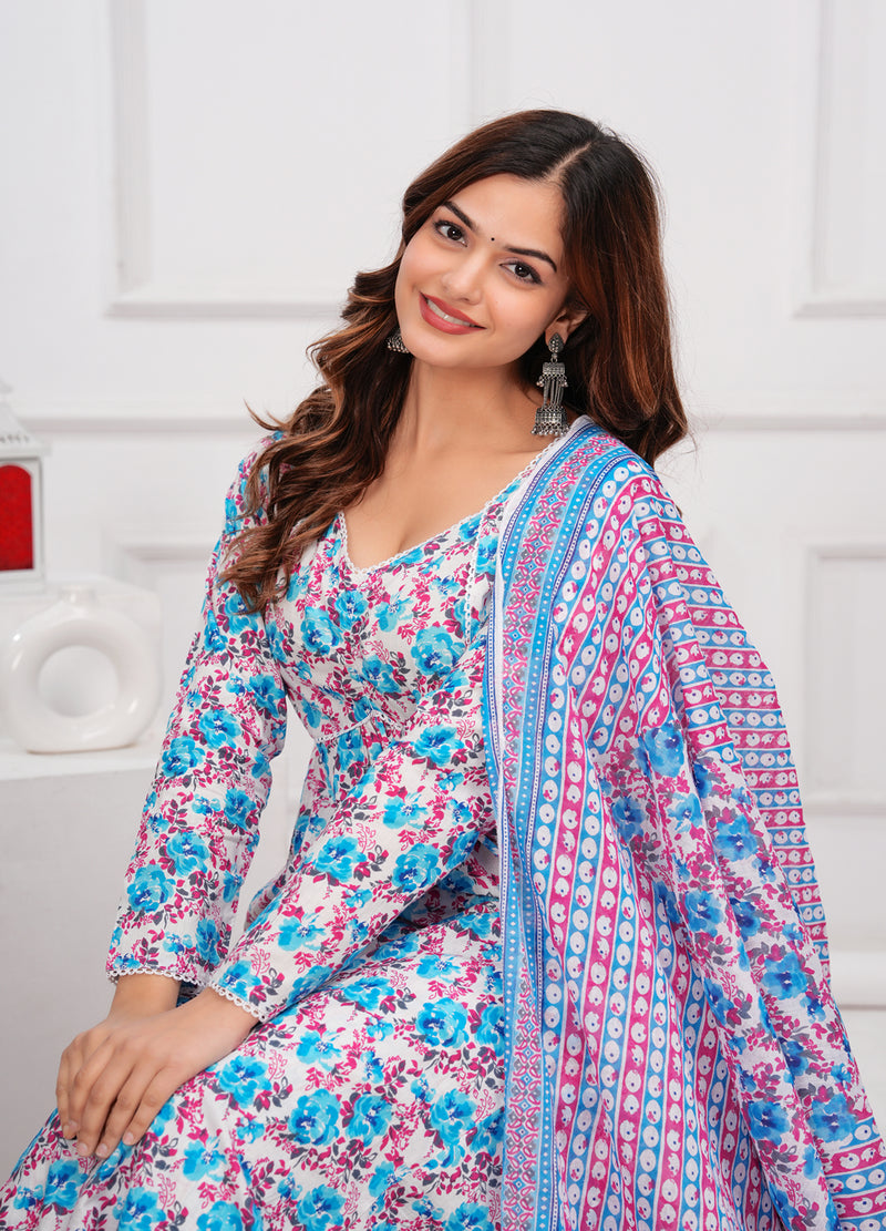 Blue Cotton Anarkali Kurta Set – Elegant & Comfortable Ethnic Wear