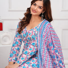 Blue Cotton Anarkali Kurta Set – Elegant & Comfortable Ethnic Wear