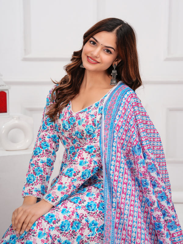 Blue Cotton Anarkali Kurta Set – Elegant & Comfortable Ethnic Wear