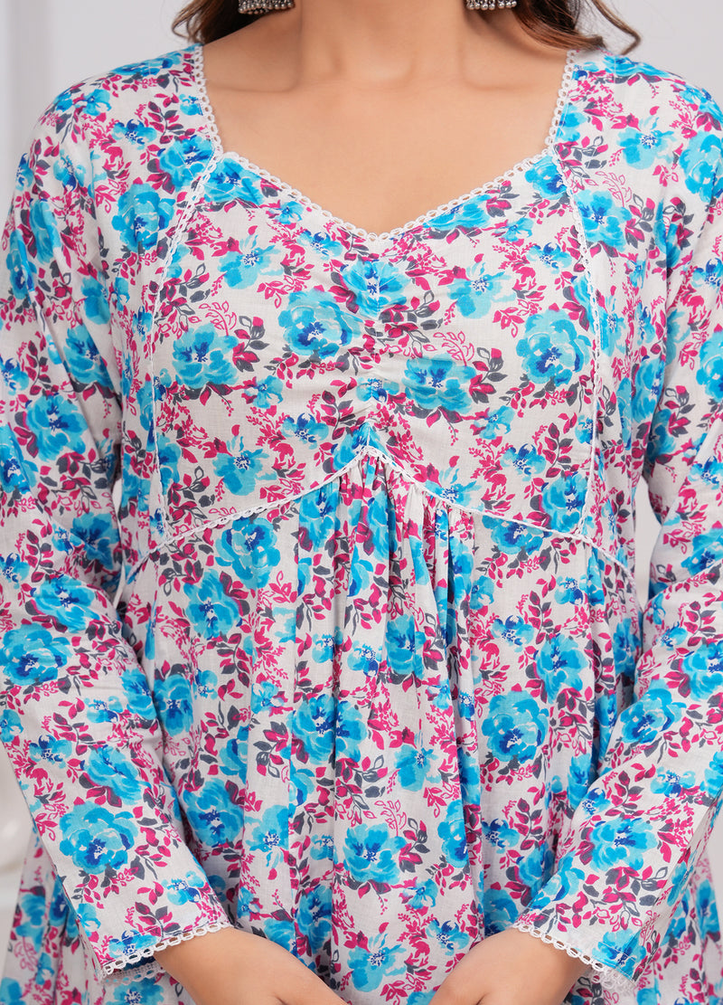 Blue Cotton Anarkali Kurta Set – Elegant & Comfortable Ethnic Wear