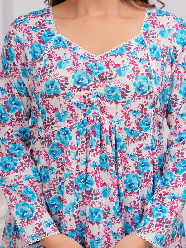 Blue Cotton Anarkali Kurta Set – Elegant & Comfortable Ethnic Wear