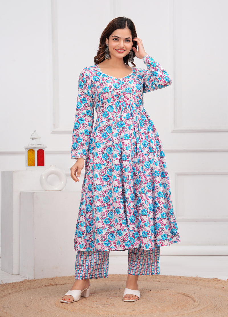 Blue Cotton Anarkali Kurta Set – Elegant & Comfortable Ethnic Wear