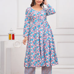 Blue Cotton Anarkali Kurta Set – Elegant & Comfortable Ethnic Wear