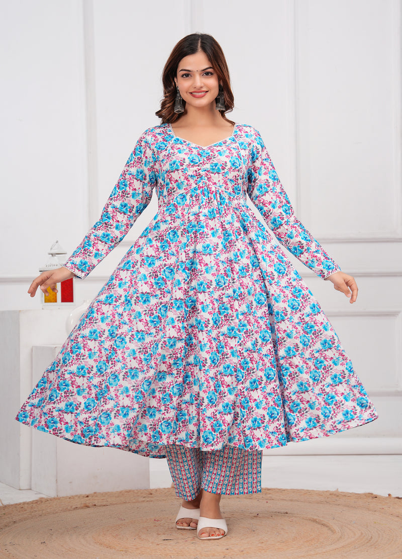 Blue Cotton Anarkali Kurta Set – Elegant & Comfortable Ethnic Wear