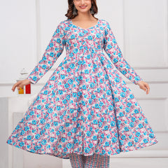 Blue Cotton Anarkali Kurta Set – Elegant & Comfortable Ethnic Wear