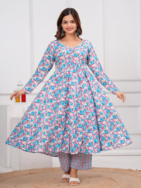 Blue Cotton Anarkali Kurta Set – Elegant & Comfortable Ethnic Wear