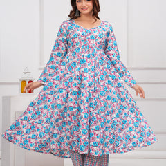 Blue Cotton Anarkali Kurta Set – Elegant & Comfortable Ethnic Wear