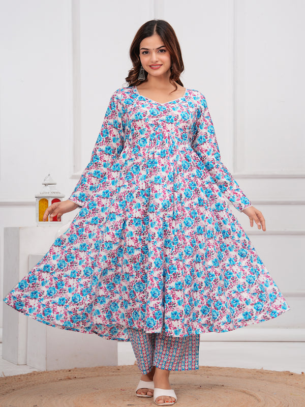 Blue Cotton Anarkali Kurta Set – Elegant & Comfortable Ethnic Wear