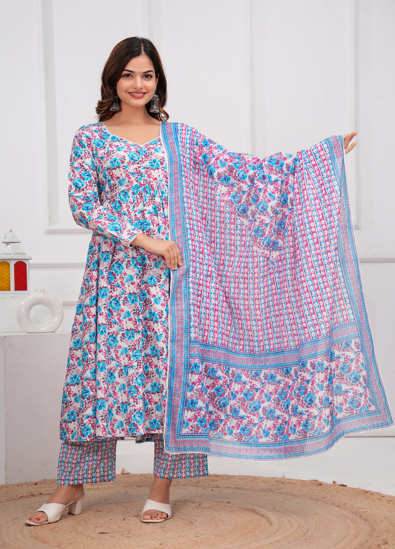 Blue Cotton Anarkali Kurta Set – Elegant & Comfortable Ethnic Wear