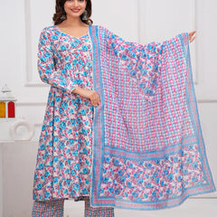 Blue Cotton Anarkali Kurta Set – Elegant & Comfortable Ethnic Wear