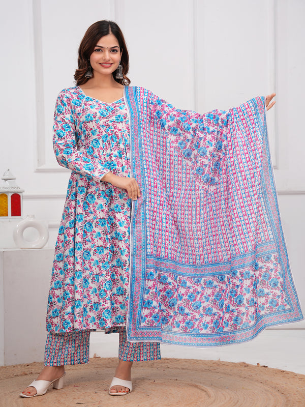 Blue Cotton Anarkali Kurta Set – Elegant & Comfortable Ethnic Wear
