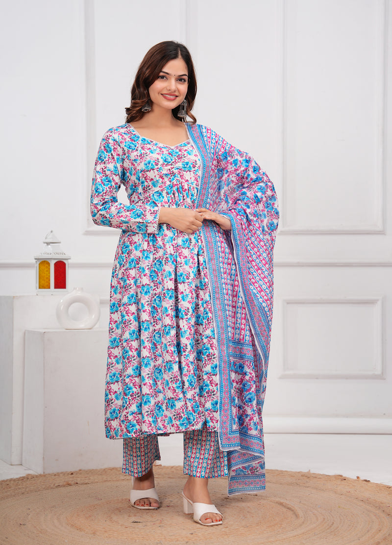 Blue Cotton Anarkali Kurta Set – Elegant & Comfortable Ethnic Wear