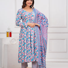 Blue Cotton Anarkali Kurta Set – Elegant & Comfortable Ethnic Wear
