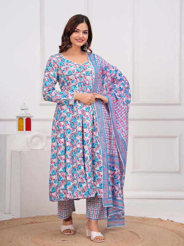 Blue Cotton Anarkali Kurta Set – Elegant & Comfortable Ethnic Wear