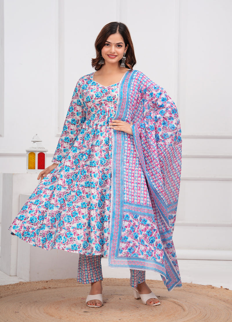 Blue Cotton Anarkali Kurta Set – Elegant & Comfortable Ethnic Wear