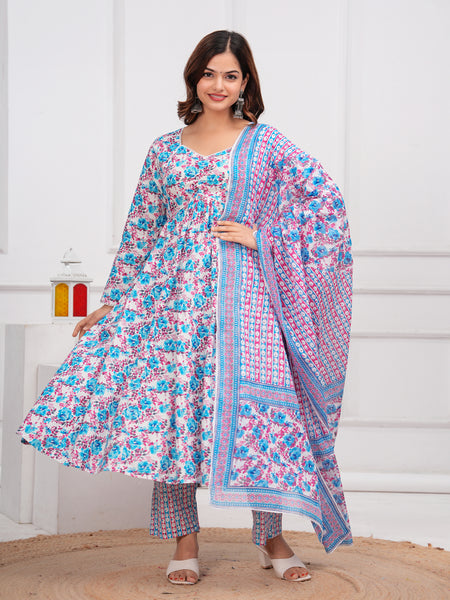 Blue Cotton Anarkali Kurta Set – Elegant & Comfortable Ethnic Wear