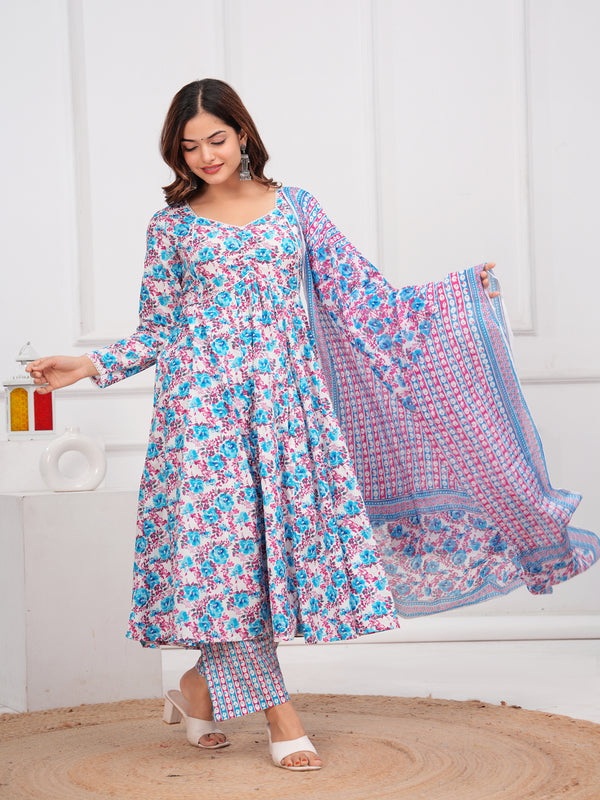 Blue Cotton Anarkali Kurta Set – Elegant & Comfortable Ethnic Wear