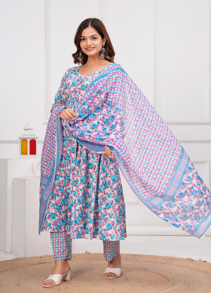 Blue Cotton Anarkali Kurta Set – Elegant & Comfortable Ethnic Wear