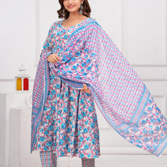 Blue Cotton Anarkali Kurta Set – Elegant & Comfortable Ethnic Wear