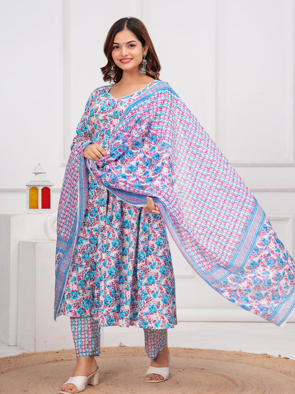 Blue Cotton Anarkali Kurta Set – Elegant & Comfortable Ethnic Wear