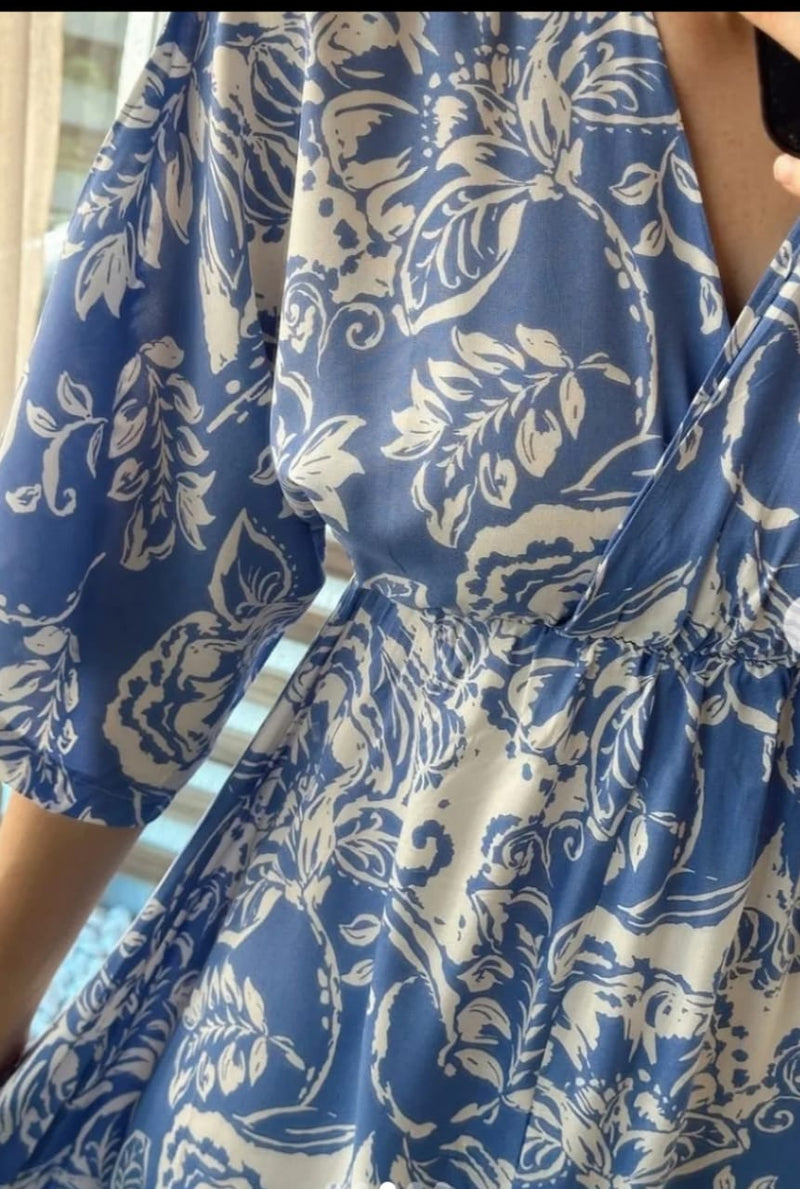 MANOJAVA Women Blue Rayon Fit & Flare Dress